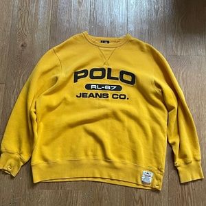VTG 90s Polo Jeans Ralph Lauren Yellow Sweatshirt Spell Out RL-67 Fleece M